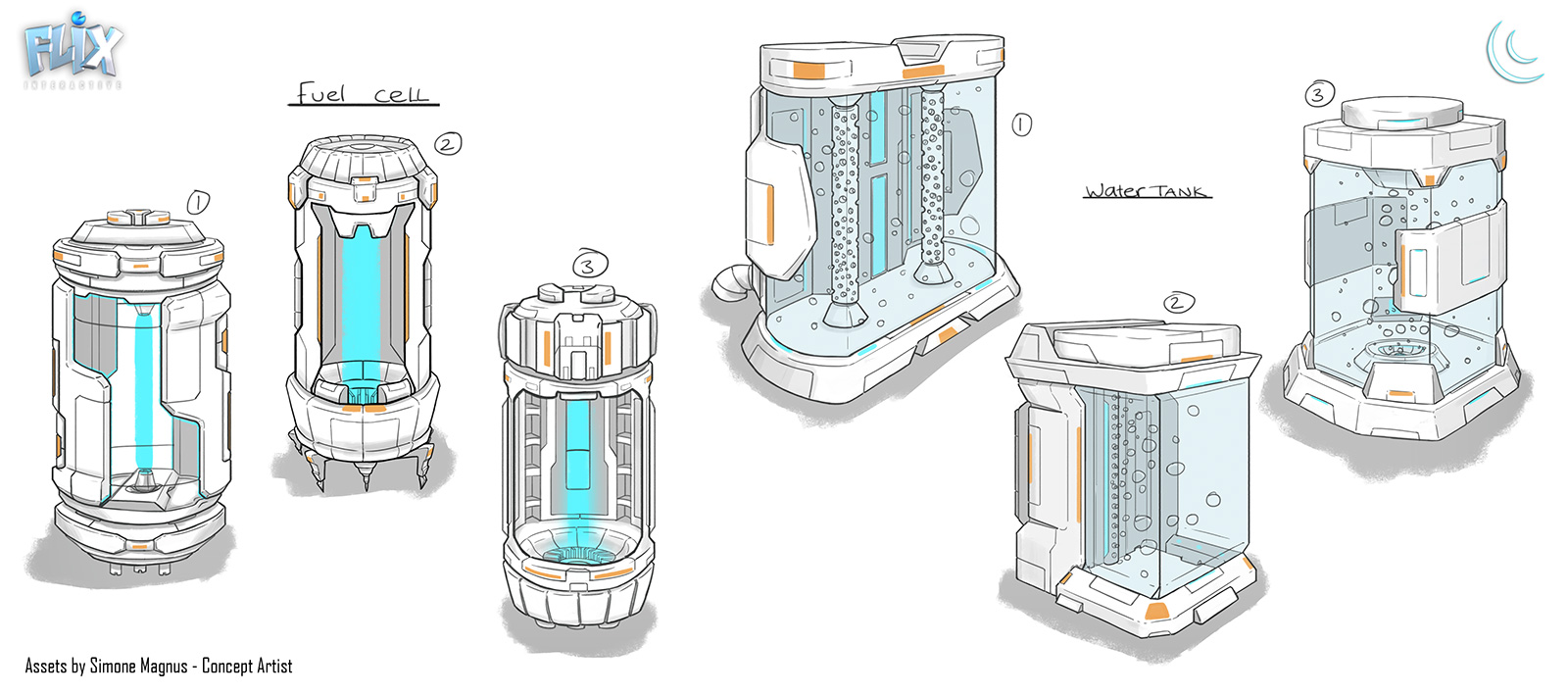 Concept art: Sci Fi water tank and fuel cell prop concept design for indie game Eden Star.
