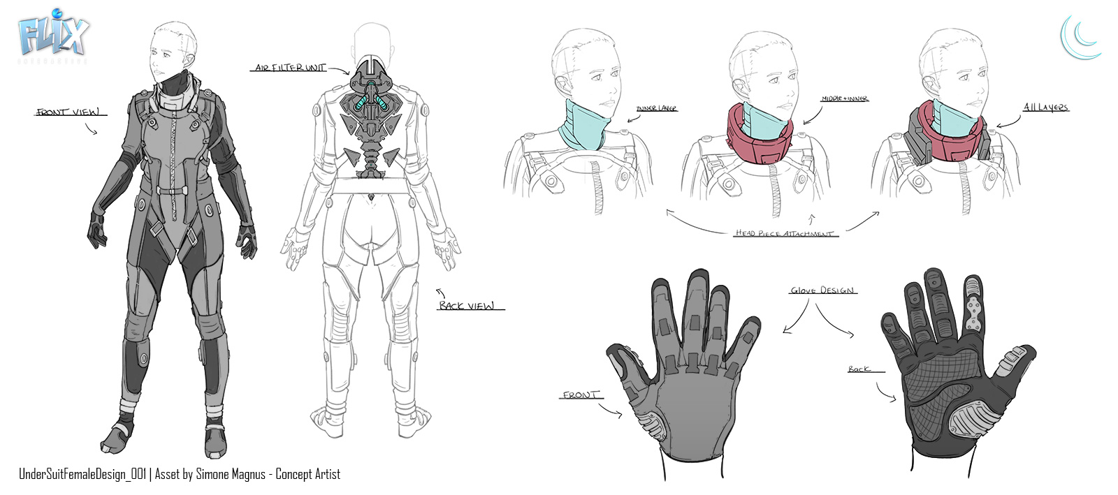 Concept art: Female Sci Fi Character Armour set concept design for indie game Eden Star.
